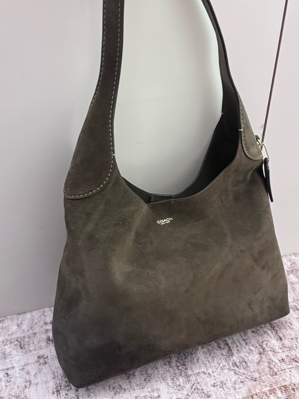 COACH Brooklyn 34 Suede Shoulder Bag in Olive
